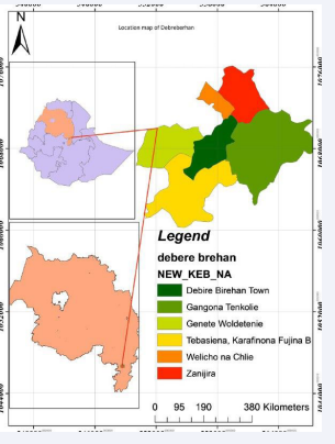 Map Debre Birhan town at North Showa Zone in Amhara administrative Region.