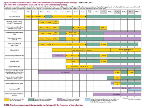 Recommended Immunization Schedule for Infants/Children/Adolescents (Centers for Disease Control, 2017)
