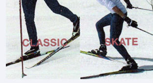 Cross-country skiing uses 2 main techniques, classic (left) and skate  (right).