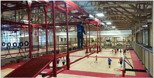 Elevated Height Ropes Course (EHRC) at Youngstown State University gymnasium, used to induce stress to healthy subjects.