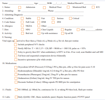 Figure 1 IR post procedure (tace) admission order set